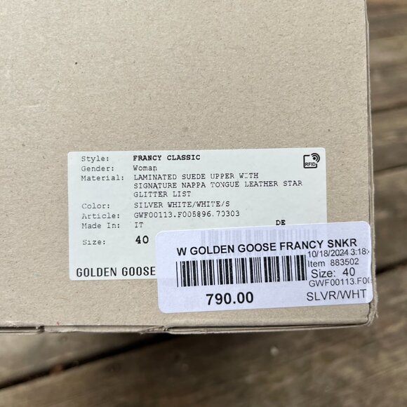 Golden Goose Francy Classic Sneakers Silver White Glitter Star – Size 40 - Picture 2 of 11